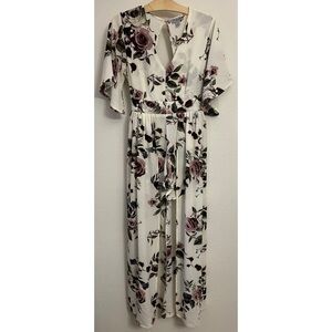 J FOR JUSTIFY‎ Floral Romper Long Maxi Dress Open Back w/Tie Cottagecore Small